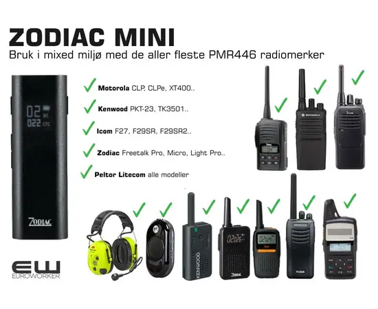 Zodiac Mini 446 Duo Pack  – Liten lisensfri radio for butikk og retail (446 % 444MHz)